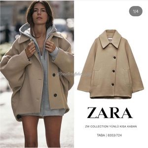 ZARA NEW WOMAN ZW COLLECTION SHORT WOOL BLEND COAT M-L